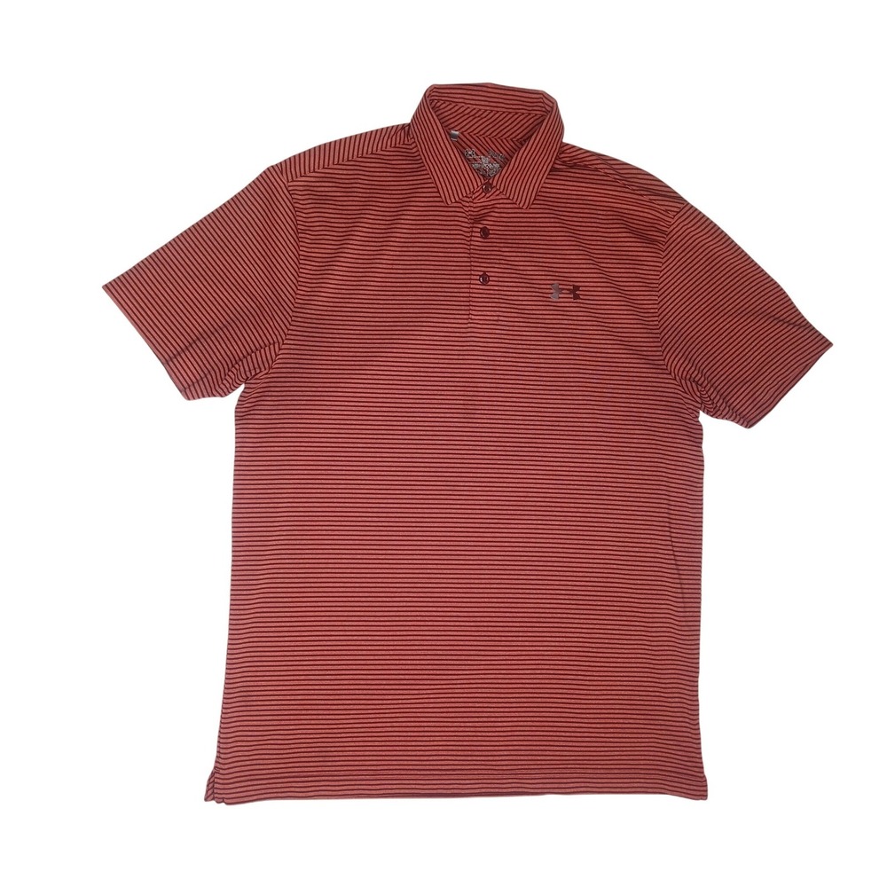 Under Armour Polo Shirt Mens Medium Red Striped Short Sleeve Athletic Sporty